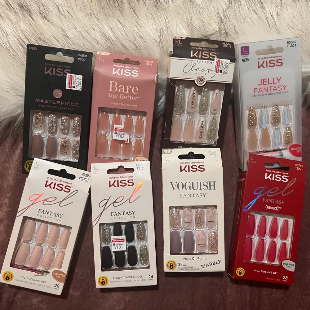 Lot of 8 KISS Brand New Press-on/Fake Nail Sets (Long length)